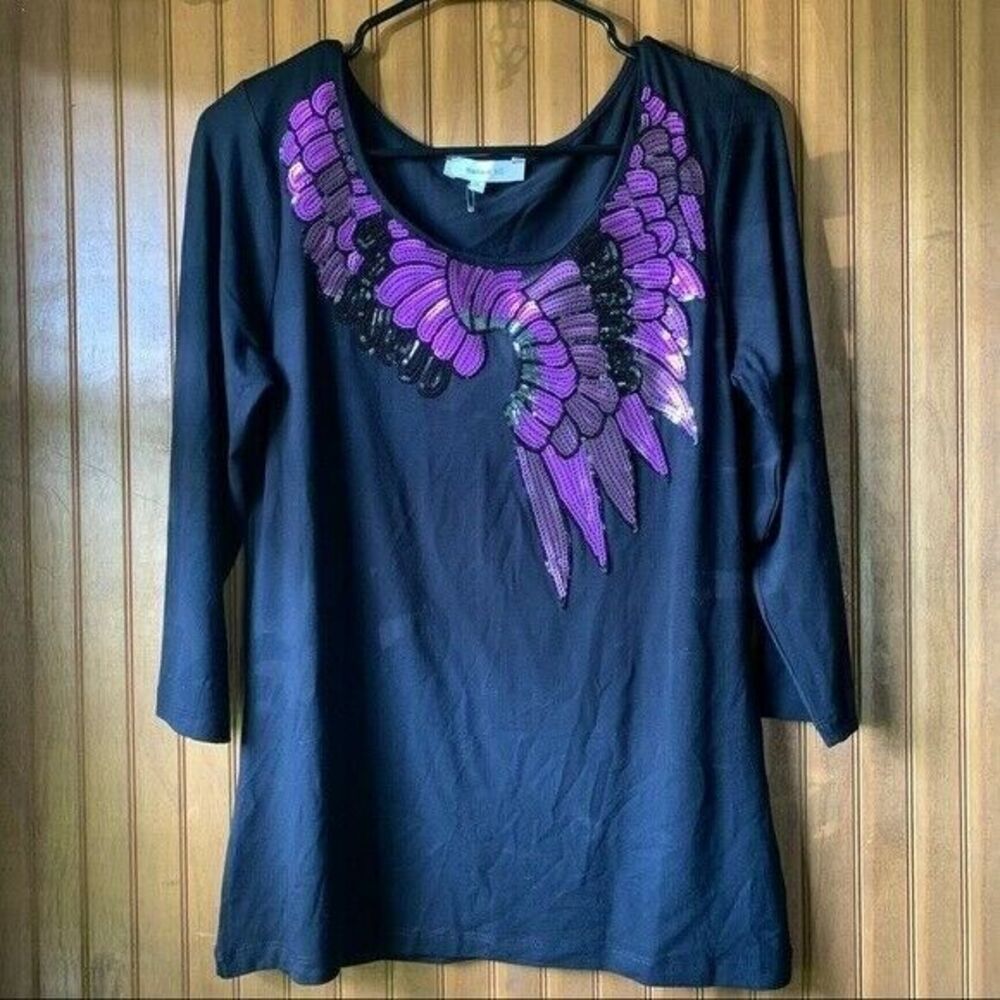 Madison Hill Sparkly Purple Sequined Wing Blouse Women's Sz Small